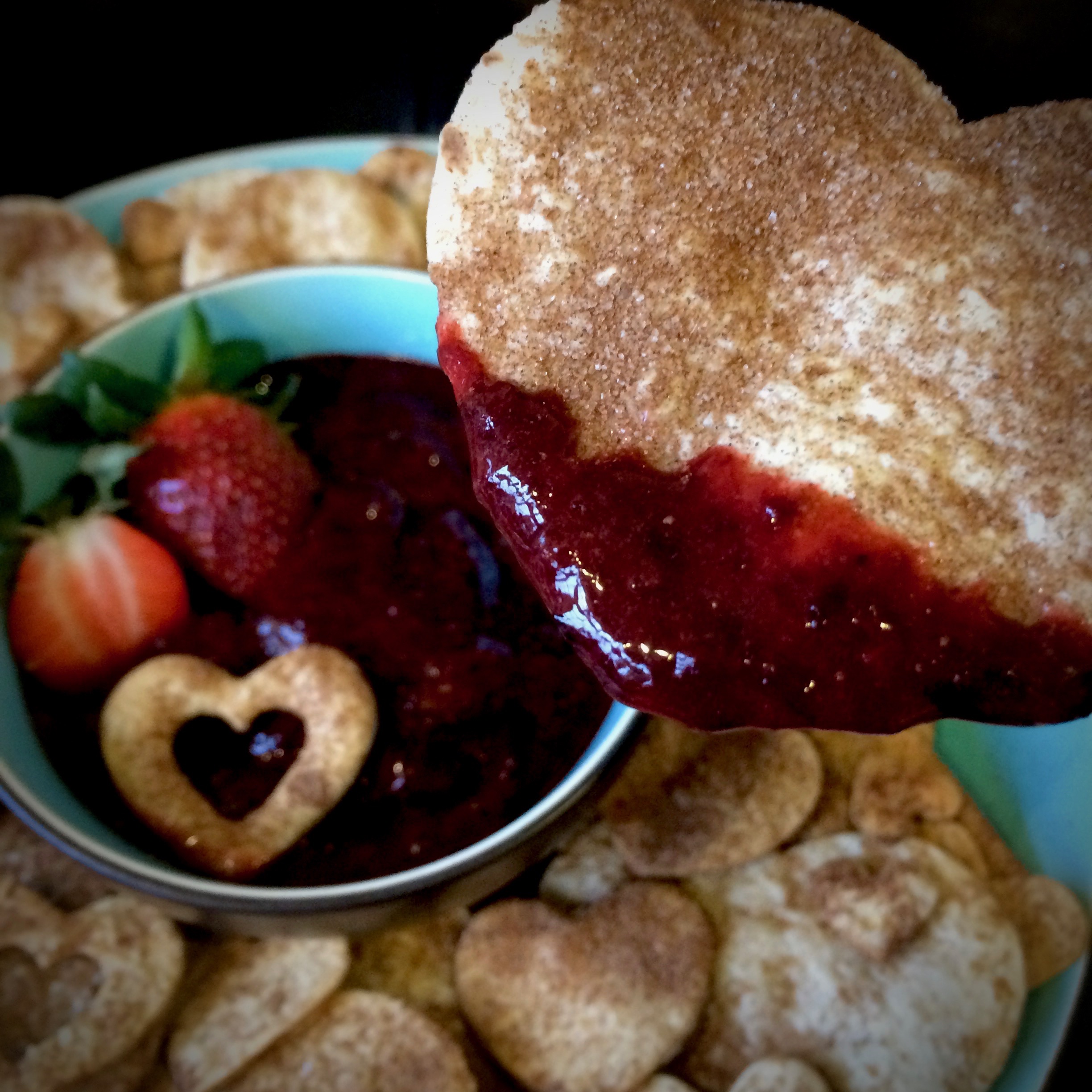 Baked Cinnamon Hearts with Sweet Cherry Dipping Sauce